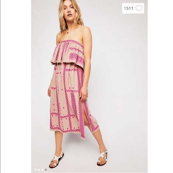 Free People Strapless Embroidered Midi Dress - Picture 4 of 6
